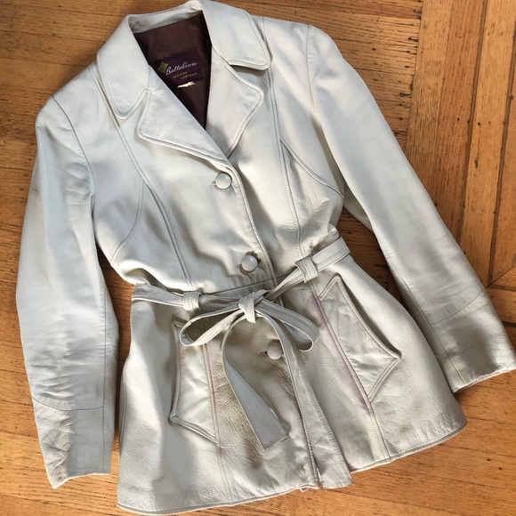 VINTAGE TIE WAIST LEATHER JACKET - Picture 1 of 6